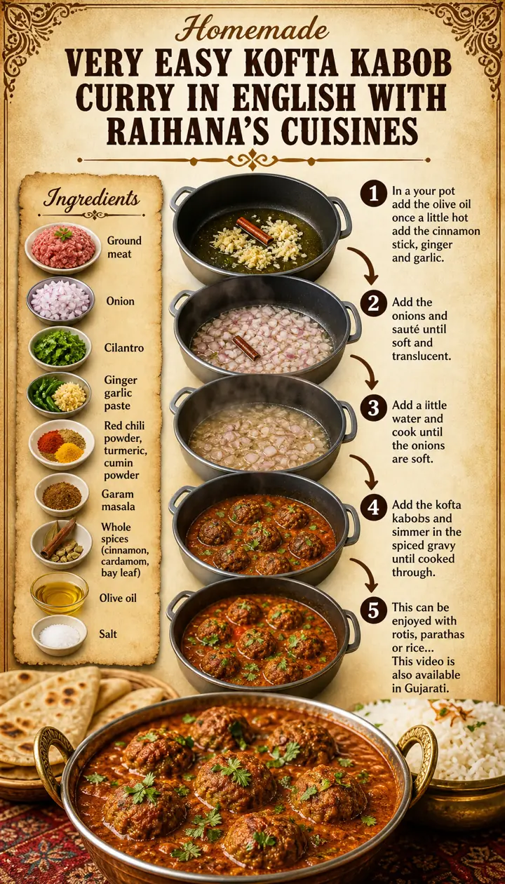 Kofta Kabob Curry — a delivered recipe-card visual from Raihana's Cuisines